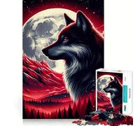 Wolf Red Landscape Moon Jigsaw Puzzle1000 Pieces Brain Boosting Play Zero Gap Cozy Indoor Entertainment for All (38x52cm)