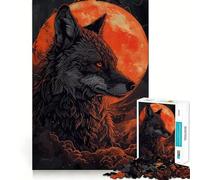 Wolf Red Moon Animal Puzzles for Adults 1000 Pieces Mental Boost Play Neat Cut Perfect Alignment Bonding Activity for Loved Ones (38x26cm)