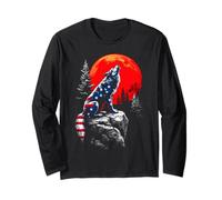 Wolf Red Moon Flag Long Sleeve T-Shirt