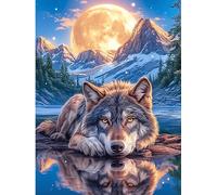 Wolf Reflected in Water Under The Moon 1000 Piece Jigsaw Puzzle for Adults Teens Wildlife Plant Post Work Wind Down Mind Calming Whimsical Design for Friends 1000 PCS