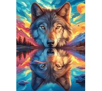 Wolf Reflected in Water Under The Moon 1000 Piece Jigsaw Puzzle Pack Wildlife Pet Teens Beginners Cognitive Development Puzzle Fans Group Play Anniversary Recycled Cardboard 1000 PCS