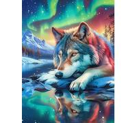 Wolf Reflected in Water Under The Moon 300 Pcs Jigsaw Puzzle Bundle Wildlife Plant Family Puzzle Lovers Fun Family Game Mindful Activity Spring Cardboard 300 PCS