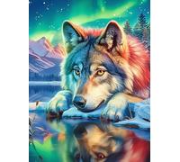 Wolf Reflected in Water Under The Moon 300 Piece Jigsaw Puzzle for Adults Wildlife Pet Jigsaw Essential Parent Activity Family Game Vibrant Fun Ideal 300 PCS