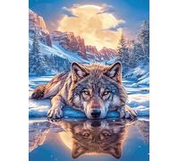 Wolf Reflected in Water Under The Moon 500 Piece Jigsaw Puzzle Wildlife Pet For Men Cognitive Development Adults Anxiety Memory Care Mothers Valentines Gift High-grade Rigid Cardboard 500 PCS