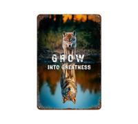 Wolf Reflection - Grow Into Greatness Vintage Tin Sign Decoration Accessory Suitable for Man Cave Sign Garage Room Bar Cafes Pubs11.8"x7.9"
