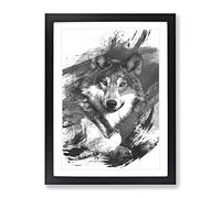 Wolf Resting V1 Modern Framed Print | A4 Black Framed Wall Art | Ready to Hang | Modern Animal Picture | Living Room Bedroom Lounge Office