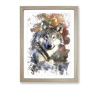 Wolf Resting V3 Modern Framed Print | A3 Oak Framed Wall Art | Ready to Hang | Modern Animal Picture | Living Room Bedroom Lounge Office