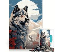 Wolf Retro Japan Vibes 1000-piece Jigsaw Puzzles Brain Fun Training Seamless Fit Precise Pieces Fascinating Hobby for Idle Moments (38x52cm)