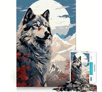 Wolf Retro Japan Vibes 1000-piece Jigsaw Puzzles Brain Fun Training Seamless Fit Precise Pieces Fascinating Hobby for Idle Moments (38x26cm)