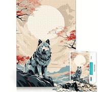 Wolf Retro Japan Vibes Jigsaw Puzzle 1000 Piece Mind Train Fun Burr Free Clean Cut Pieces Absorbing Activity for Quiet Nights (50x75cm)