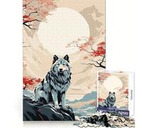 Wolf Retro Japan Vibes Jigsaw Puzzles for Teenagers 1000 Focus Ability Relaxed Leisure Interlock Well Best Gift (50x75cm)