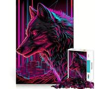 Wolf Retrowave Cyberpunk Adults 1000 Pieces Puzzle Mental Focus Game Premium Laser Cut Quality Family Fun Night Activity (38x26cm)