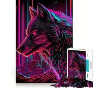 Wolf Retrowave Cyberpunk Jigsaw Puzzle1000 Pieces Brain Boosting Play Zero Gap Cozy Indoor Entertainment for All (50x75cm)
