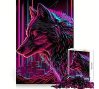 Wolf Retrowave Cyberpunk Teenager Jigsaw Puzzles 1000 Pieces Boost Memory Casual Enjoyment Quality Cut Birthday Present (38x52cm)
