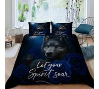 Wolf Rose Bedding Set 3D Digital Printing Mystic Forest Animals Duvet Cover Set Microfiber Quilt Cover Universal for All Seasons with Pillow King（220x240cm）