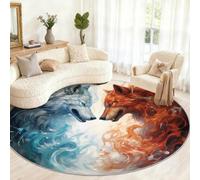 Wolf Round Rug 90cm, Wolf Area Rugs for Bedroom, Small 3D Anime Round Rug, Washable Anti-slip Circle Rugs for Kids Room Game Room Coffee Table Home Decor & Gifts