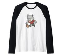 Wolf Rugby Run Cartoon Raglan Baseball Tee