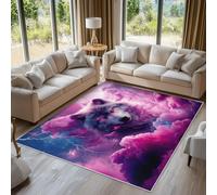 Wolf Rugs for Living Room Bedroom, Purple Fantasy Animal Area Rugs Large 100x150 cm, Washable Non Slip Pattern Carpet Home Decor C19