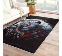 Wolf Rugs for Living Room - Native American Rug, Indian Wolf Rugs for Living Room Bedroom, Washable Non Slip Soft Large Carpet, Patterned Area Rugs & Home Decor 100x150 cm
