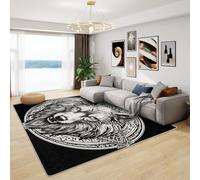 Wolf Rugs for Living Room - Viking Wolf Rug, Black and White Norse Mythology Rugs for Living Room Bedroom, Washable Non Slip Soft Small Carpet, Patterned Area Rugs & Home Decor 60x90 cm