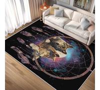 Wolf Rugs Living Room 140x200cm, Dream Catcher Wolves Rug, Anti Slip Rubber Area Rugs, Washable Soft Short Pile, Bedroom Decor Carpet, Patterned Home Decor A(6)