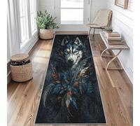Wolf Runner Rug 60 x 240 cm Long Washable, Boho Feather Runner Rug for Hallway Non Slip Carpet, Kitchen Entryway Hall Bedroom Decor, Soft Low Pile iJ&B247