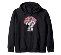 Wolf Sakura Cherry Blossom Wolves Japanese Art Graphic Zip Hoodie