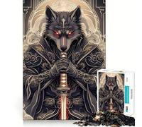 Wolf Samurai Art Print Jigsaw Puzzle 1000 Piece Mental Fun Game No Gap Tight Fitting Design for Family Gatherings (50x75cm)
