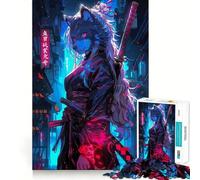 Wolf Samurai Girl Jigsaw for Teenagers1000 Pieces Mind Skill Play Laser Cut for Flawless Fit Quiet Time Mind Exercise at Home (38x26cm)