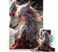 Wolf Samurai Girl Jigsaw Puzzle 1000 Piece Cognitive Fun Play Precise Interlock Structure Bonding Activity for Loved Ones (50x75cm)