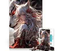 Wolf Samurai Girl Jigsaw Puzzles1000 Pieces Cognitive Boost Fun Burr Free Clean Cut Pieces Holiday Indoor Entertainment Toy (38x26cm)