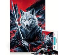 Wolf Samurai Japan Jigsaw Puzzle 1000 Piece Cognitive Fun Play Precise Interlock Structure Bonding Activity for Loved Ones (38x52cm)