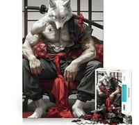 Wolf Samurai Katana Jigsaw Puzzles1000 Pieces Brain Recall Game Premium Laser Cut Quality Absorbing Activity for Quiet Nights (38x26cm)