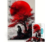Wolf Samurai Red Moon Adult Jigsaw1000 Pieces Memory Skill Fun Stable Fit No Shifting Parts Compact Fun for Family Game Time (50x75cm)