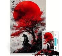 Wolf Samurai Red Moon Adult Jigsaw1000 Pieces Mental Recall Game High Accuracy Cutting Craft Quiet Time Mind Exercise at Home (38x52cm)