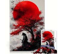 Wolf Samurai Red Moon Adults Puzzles 1000 Piece Jigsaws Strategic Think Mindful Escape Precise Fit Nice Gift (50x75cm)
