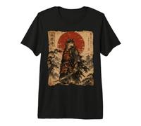 Wolf Samurai Red Sun Katana Japanese Mountain Scroll Art Premium T-Shirt