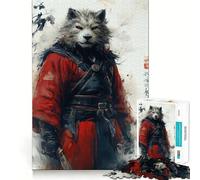 Wolf Samurai Warrior Teenagers 1000 Pieces Puzzle Memory Fun Game Clean Cut Sturdy Components Portable Travel Friendly Fun Game (38x26cm)
