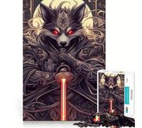 Wolf Samurai with Red Lightsaber Jigsaw Puzzles1000 Pieces Cognitive Train Fun Flawless Interlocking Pieces Birthday Gift Brain Teaser Toy (50x75cm)