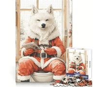 Wolf Santa on Toilet 1000 Piece Jigsaw Puzzles for Adults Jigsaw Boost Memory Peaceful Recreation Quality Cut Memorable Gift (38x26cm)
