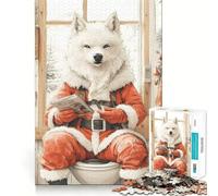 Wolf Santa on Toilet Jigsaw Puzzles1000 Pieces Cognitive Boost Fun Burr Free Clean Cut Pieces Holiday Indoor Entertainment Toy (50x75cm)