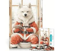 Wolf Santa on Toilet Jigsaws 1000 Pieces for Adults Memory Boost Game Professional Grade Cutting Heartwarming Gathering Activity (38x26cm)