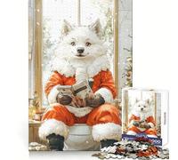 Wolf Santa Reading Toilet Room 1000 Pieces Puzzles for Adults Clear Thinking Stress Relief Fun Precise Edges Lovely Gift (38x26cm)