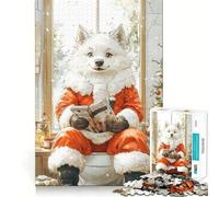Wolf Santa Reading Toilet Room Jigsaw Puzzle 1000 Piece Cognitive Fun Play Precise Interlock Structure Bonding Activity for Loved Ones (38x52cm)