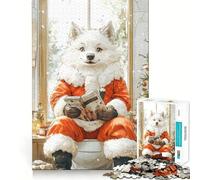 Wolf Santa Reading Toilet Room Jigsaw Puzzles1000 Pieces Cognitive Boost Fun Burr Free Clean Cut Pieces Holiday Indoor Entertainment Toy (38x26cm)