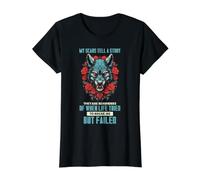Wolf Scars Strength Quote Resilience Survivor Graphic Value Graphic T-Shirt, Women, Black, L
