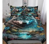 Wolf Series Bedding Set Patterns Soft 2PCs Fade Resistant Breathable Quilt Cover with Pillowcase 3D Printed Duvet Cover Set Comforter Cover, For Boys, Girls Single (135x200cm)