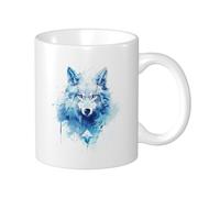 Wolf Set Of 1 Printing Mug Watercolor Pretty Artistic Designs Painting Animals Geometric blue white Ceramic Decorative Light Weight Outdoor School Camping Bedroom Flat Bottom Tea Cups 11 Ounce