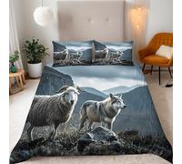 Wolf Sheep 3D Duvet Cover Set, Animal Double Sided Printing Double Bedding, 1 Duvet Cover 155x220 cm & 2 Pillowcases 50x75cm, Ultra Soft Microfiber, Zip Closure, for teen, Easy Care