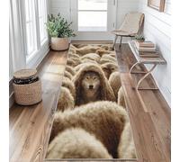 Wolf Sheep Runner Rug 80 x 150 cm Long Washable, Wild Animals Runner Rug for Hallway Non Slip Carpet, Kitchen Entryway Hall Bedroom Decor, Soft Low Pile iJ&B356